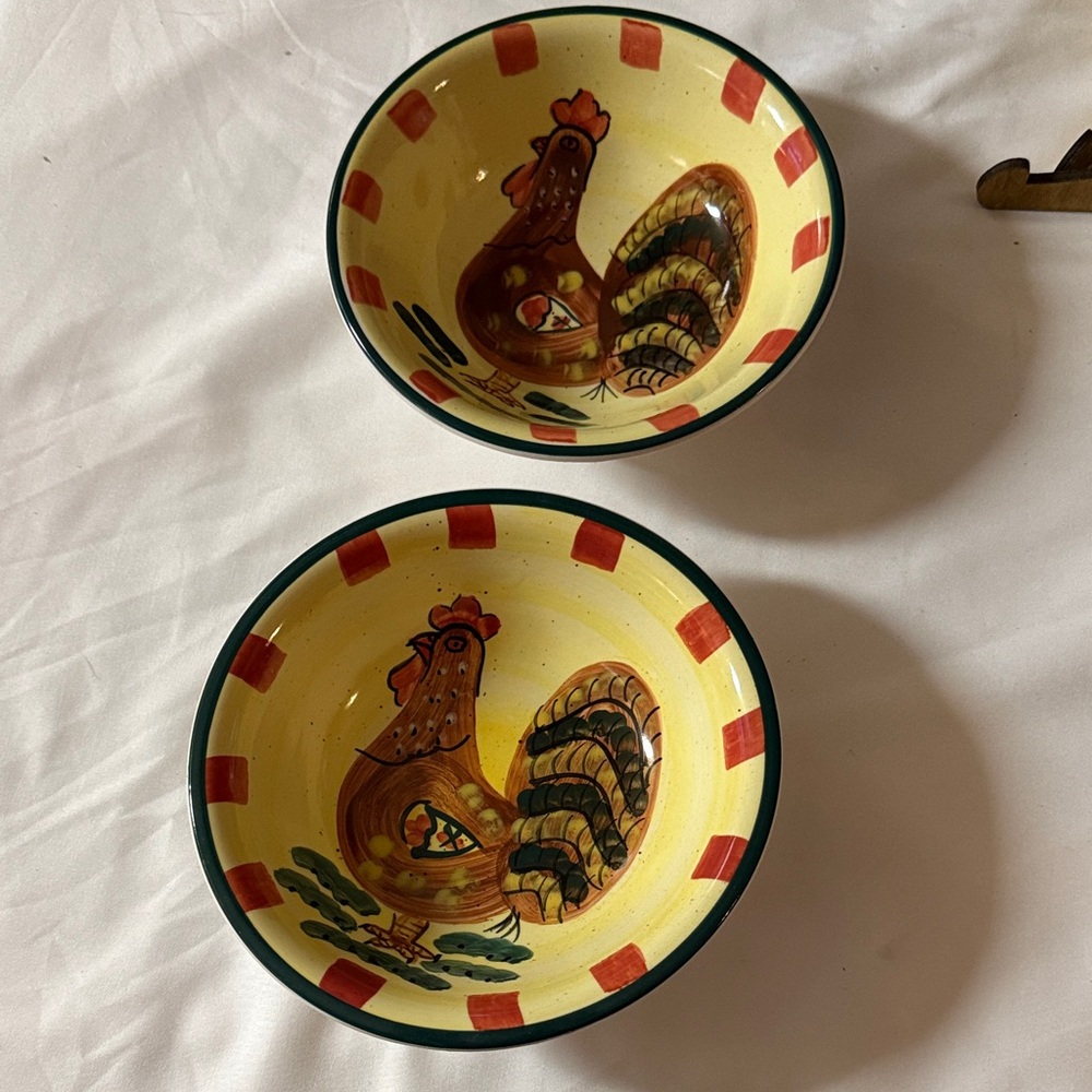 Set of 2 Style Eyes Baum Bros Red Check Rooster Bowls